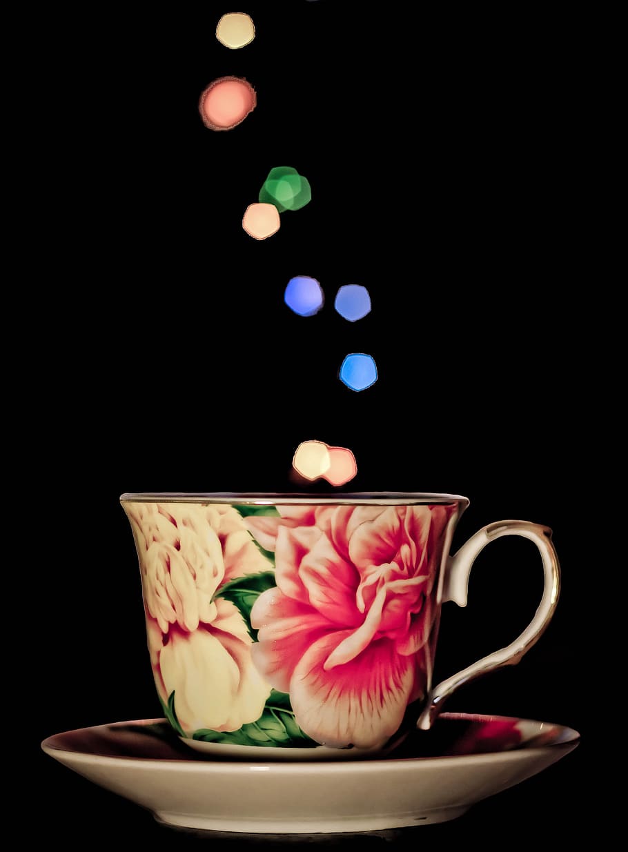 White Pink and Green Floral Ceramic Teacup, light trail, saucer HD wallpaper