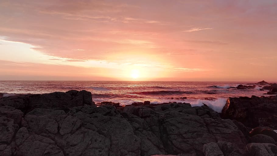 chile, isla negra, rocks, mar, sun, sunset, sea, sky, water HD wallpaper