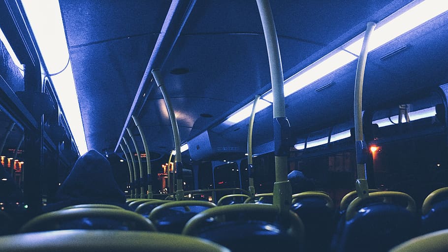 bus, blue, lights, grain, night, london, illuminated, transportation HD wallpaper