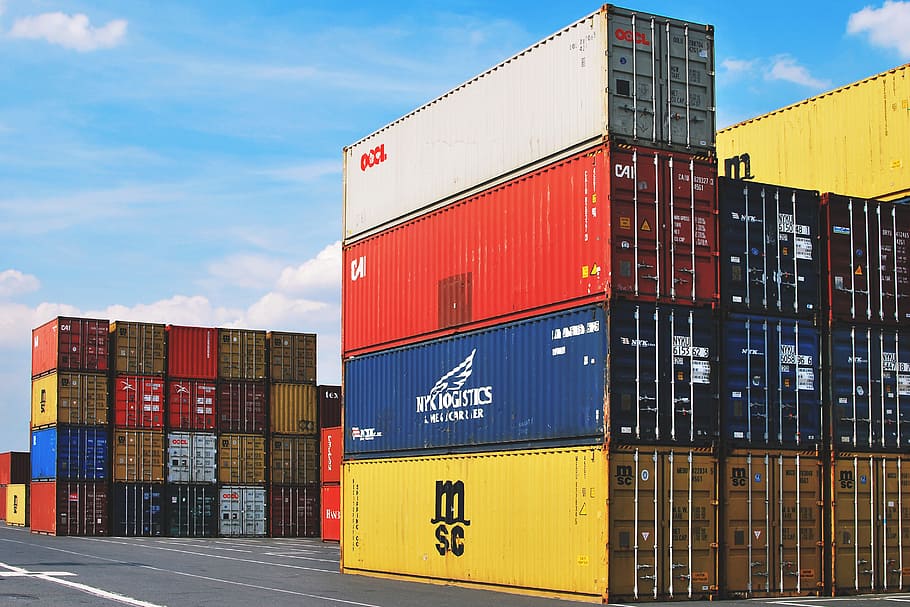 Cargo Containers, various, delivery, freight transportation, pier HD wallpaper