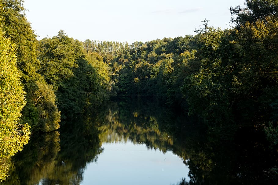 germany, saxony, reflection, landscape, sunlight, trees, scenery HD wallpaper