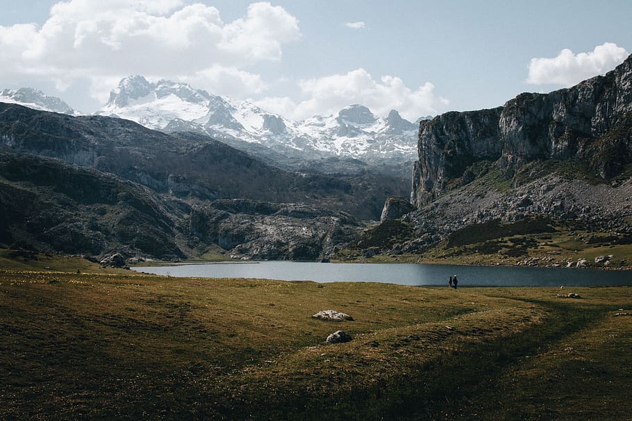 spain, lakes of covadonga, asturias, europe, green, people