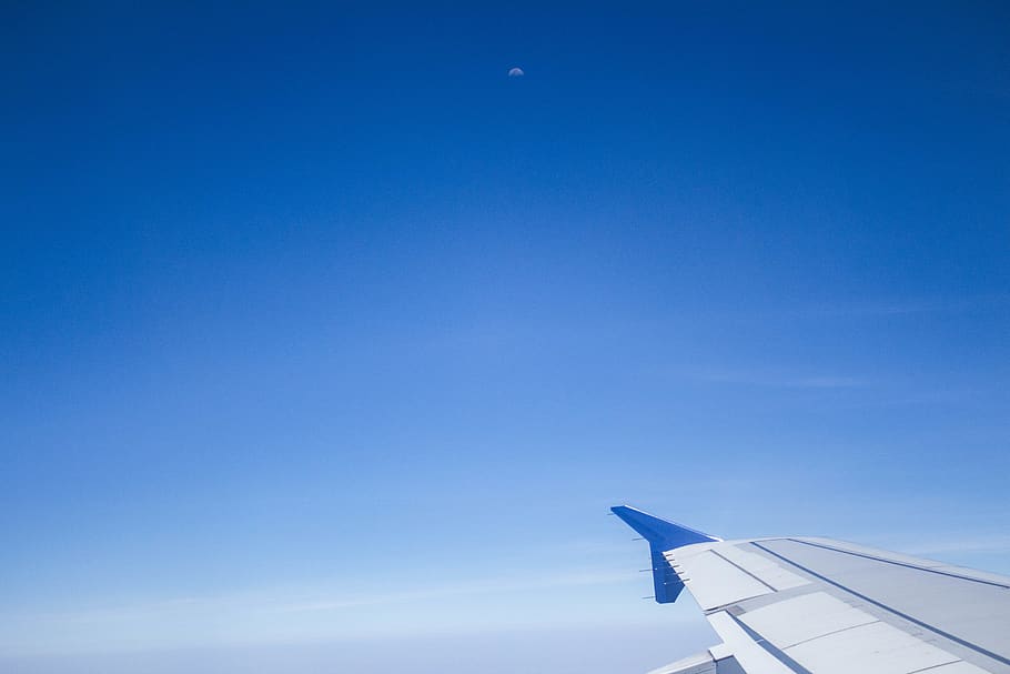 flight, plane, moon, sky, blue, air vehicle, airplane, flying HD wallpaper