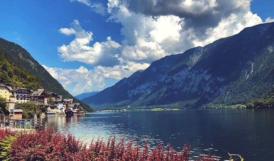 lake, trees, mountain, water, sky, cloud - sky, beauty in nature HD wallpaper
