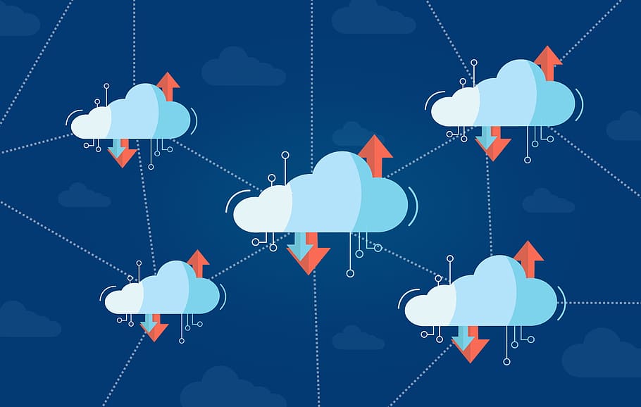 Interconnected Virtual Cloud Concept with Multiple Clouds, business