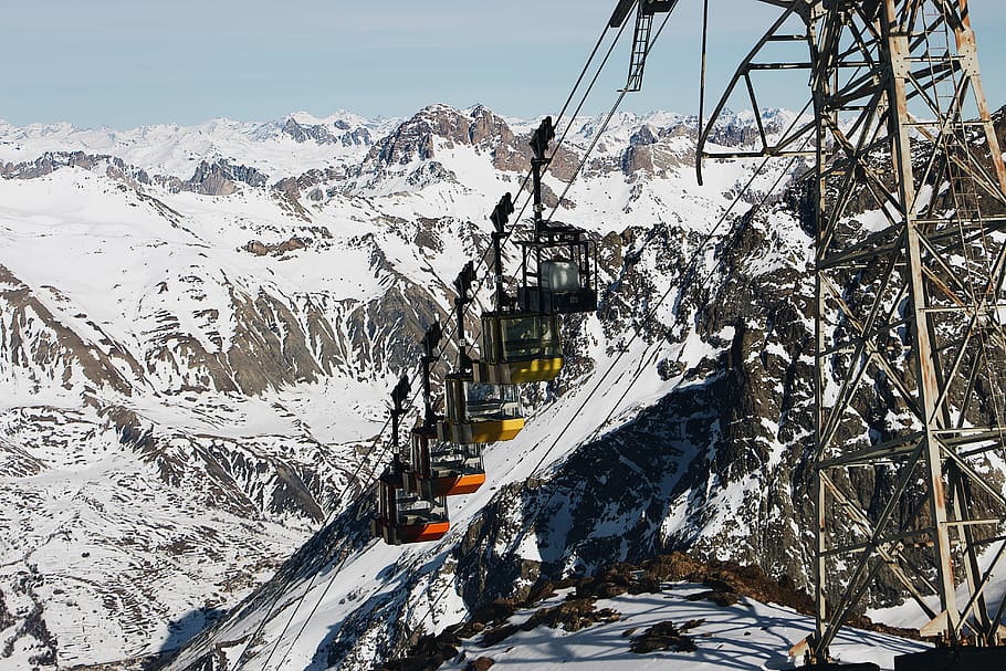 cable cars during daytime, nature, mountain, ice, slope, outdoors HD wallpaper