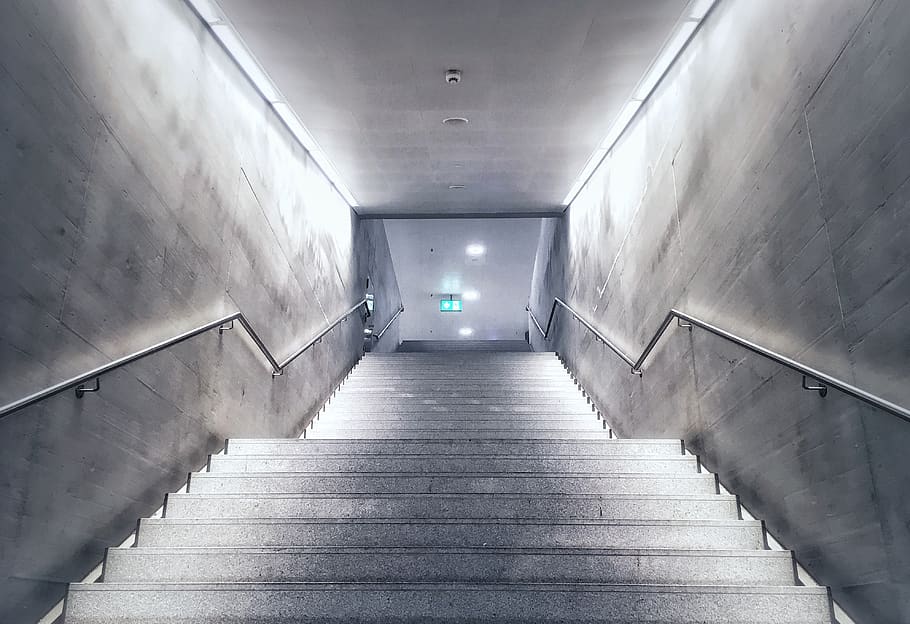 gray concrete staircase, architecture, the way forward, steps and staircases HD wallpaper