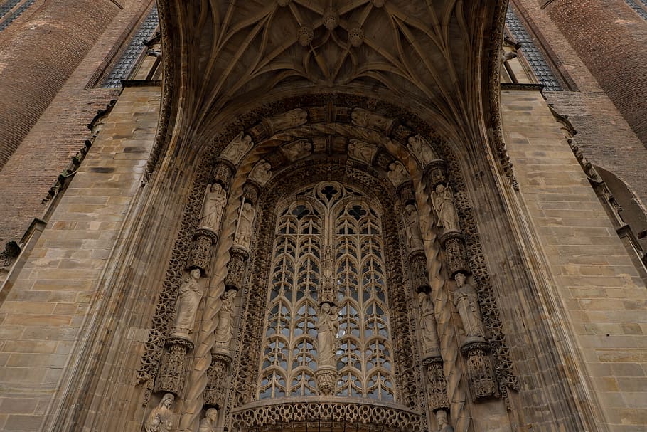 cathedral, architecture, medieval, door, stained glass, sculpture HD wallpaper