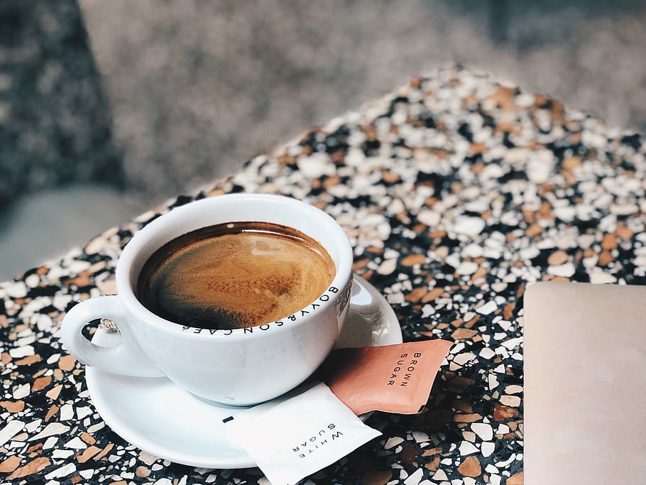 white cup filled with coffee, coffee cup, pottery, saucer, drink HD wallpaper