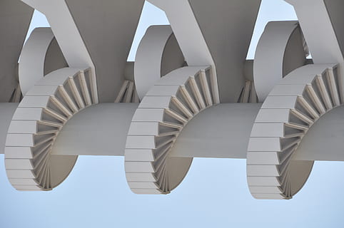 spiral ladder, staircase, coil, banister, handrail, concrete HD wallpaper