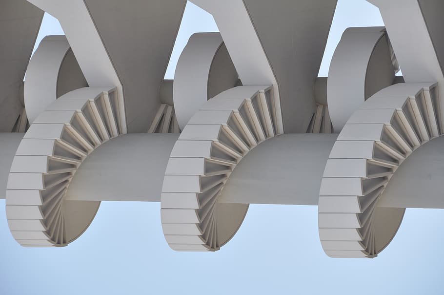 spiral ladder, staircase, coil, banister, handrail, concrete HD wallpaper