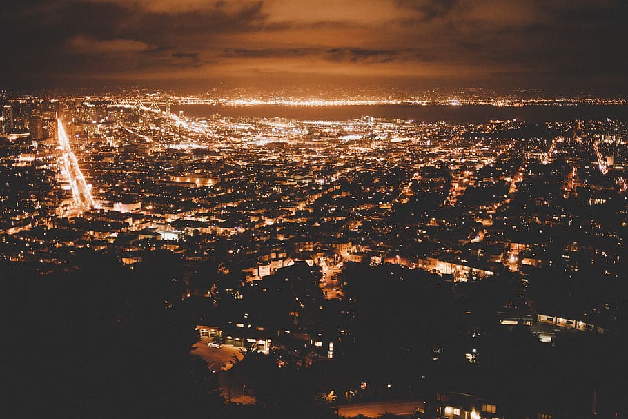 lighted city at night, cityscape, architecture, illuminated, building exterior HD wallpaper