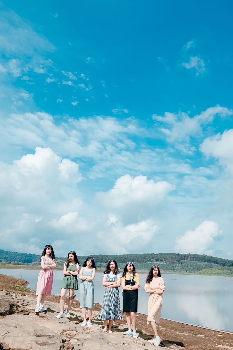 Six Women Near Body of Water, beach, daylight, enjoyment, landscape HD wallpaper