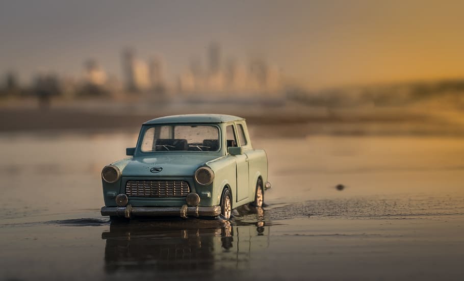 mini, miniature, car, automobile, ride, transport, beach, water HD wallpaper
