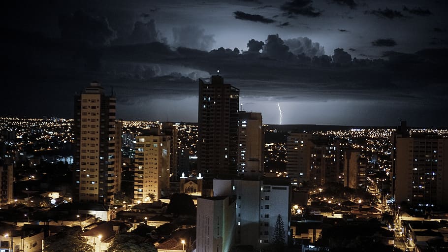 storm, rain, city, city light, clouds, sony, sony alpha, sony a6000, HD wallpaper
