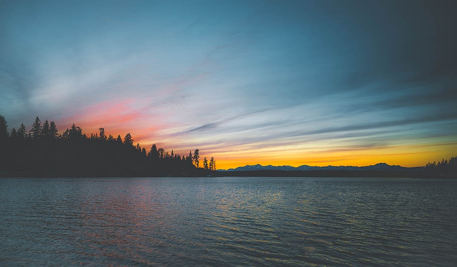 sea, ocean, water, wave, nature, trees, cloud, sky, sunset HD wallpaper