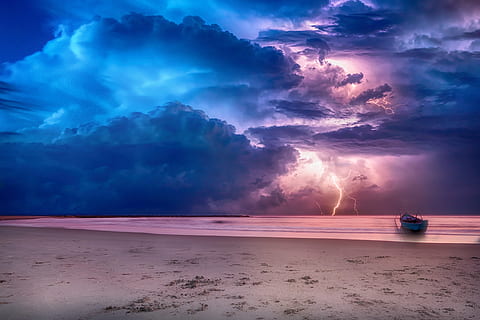 sea, sky, clouds, storm, ray, barca, sand, hd wallpaper, cloud - sky HD wallpaper