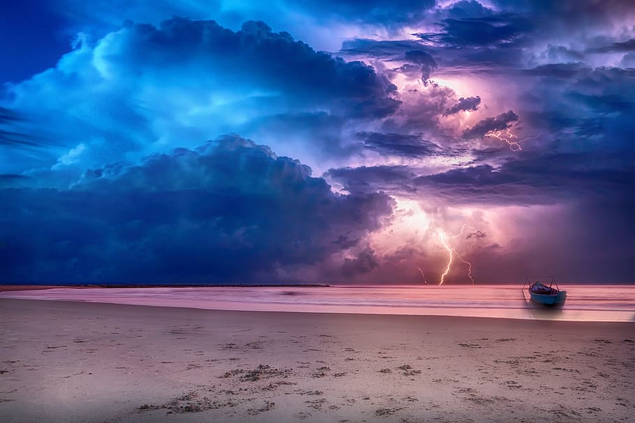 sea, sky, clouds, storm, ray, barca, sand, hd wallpaper, cloud - sky HD wallpaper
