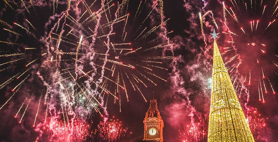 fireworks during nighttime, nature, outdoors, tower, architecture HD wallpaper