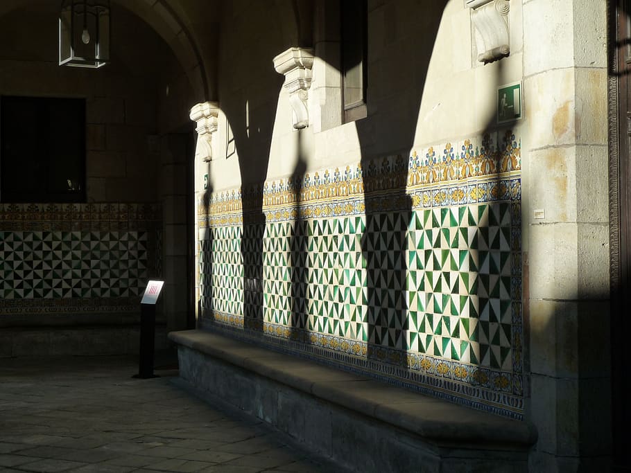spain, barcelona, wall, shadow, seat, architecture, built structure HD wallpaper