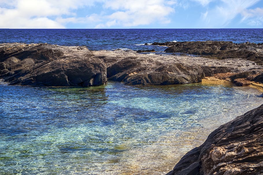 sea, rocks, ocean, beach, sky, costa, marina, beautiful, water HD wallpaper