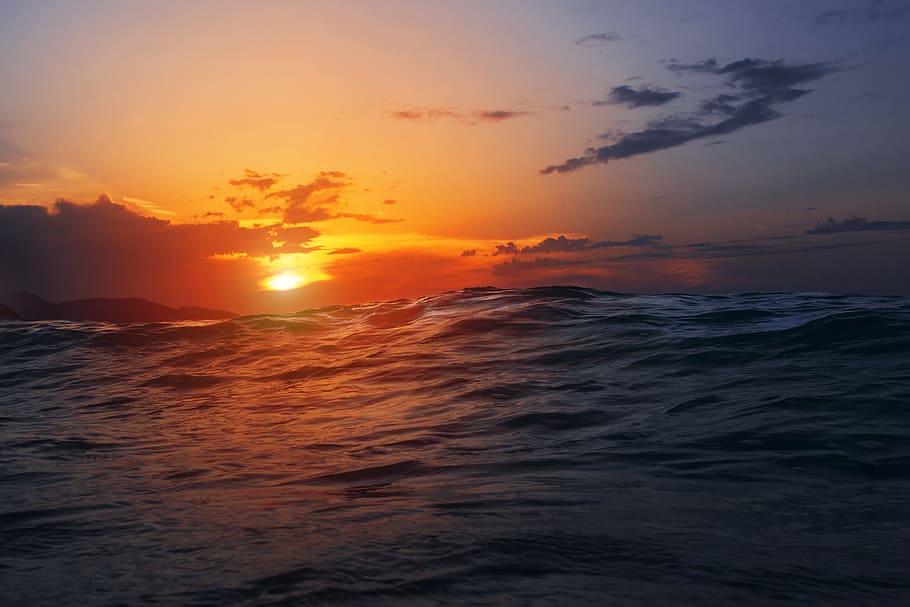greece, myrtos beach, sunset, water, relax, nature, waves, sky HD wallpaper