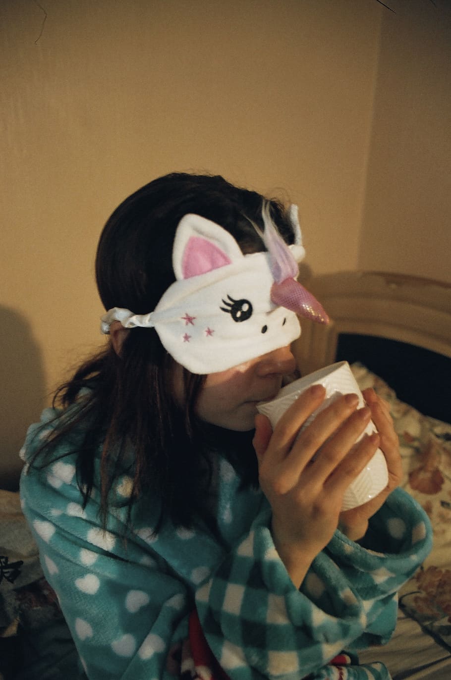 Woman Drinking on Cup While Blindfolded by Eye Mask, adolescence