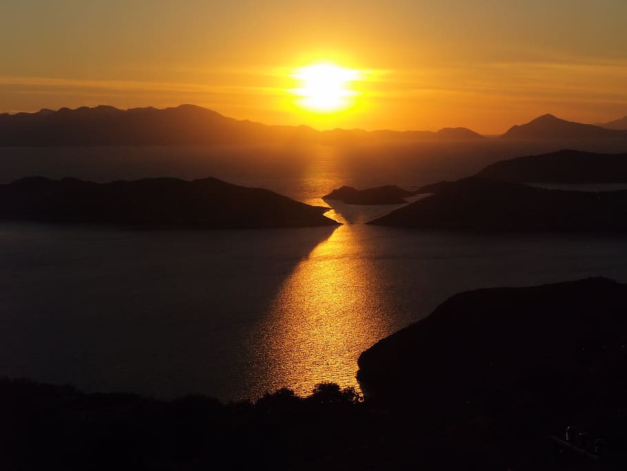 sunset, orange, sky, twilight, water, mood, restful, reflection HD wallpaper