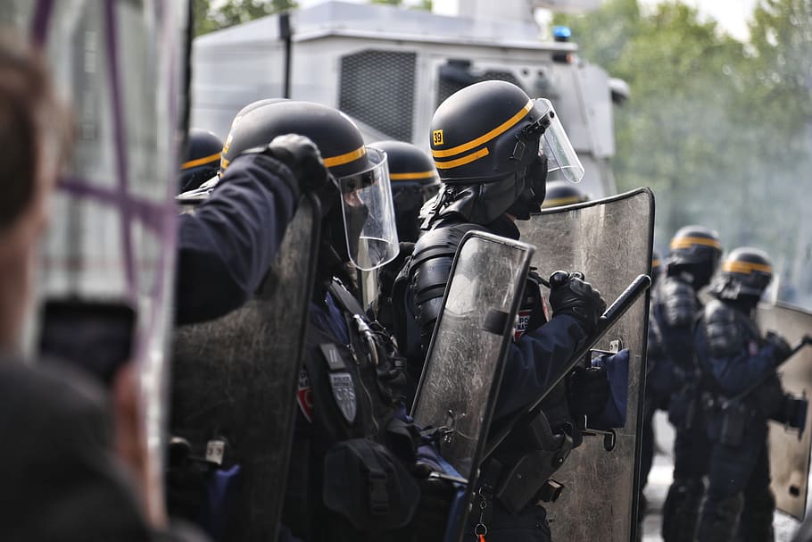 police wearing armors, people, human, person, paris, france, fireman