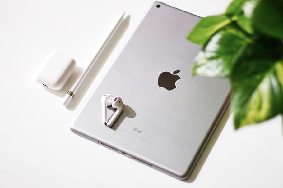 silver iPad and Apple AirPods, canada, interior design, indoors, HD wallpaper