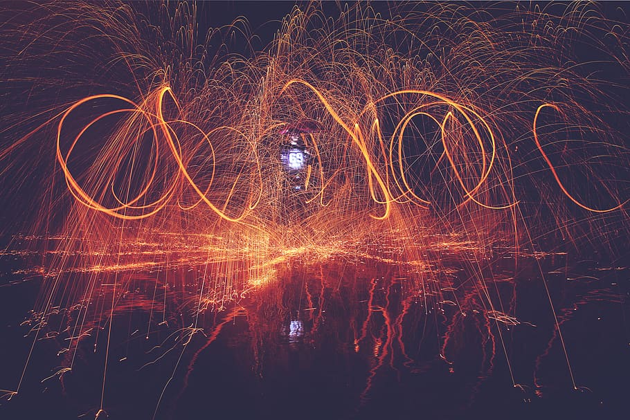 morocco, asilah, fire, beach, night, illuminated, motion, long exposure, HD wallpaper