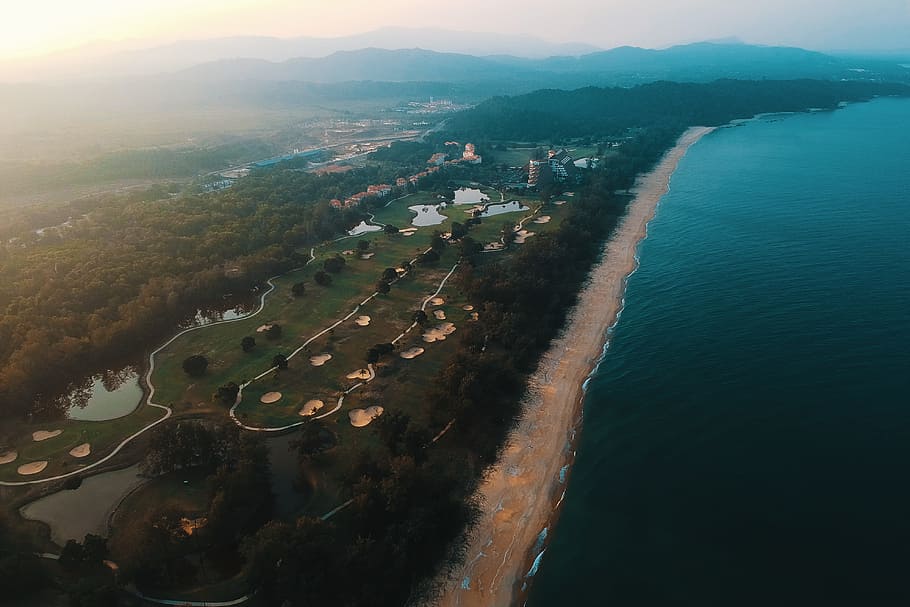 Aerial Photography of Island, bay, beach, dawn, daylight, drone shot HD wallpaper