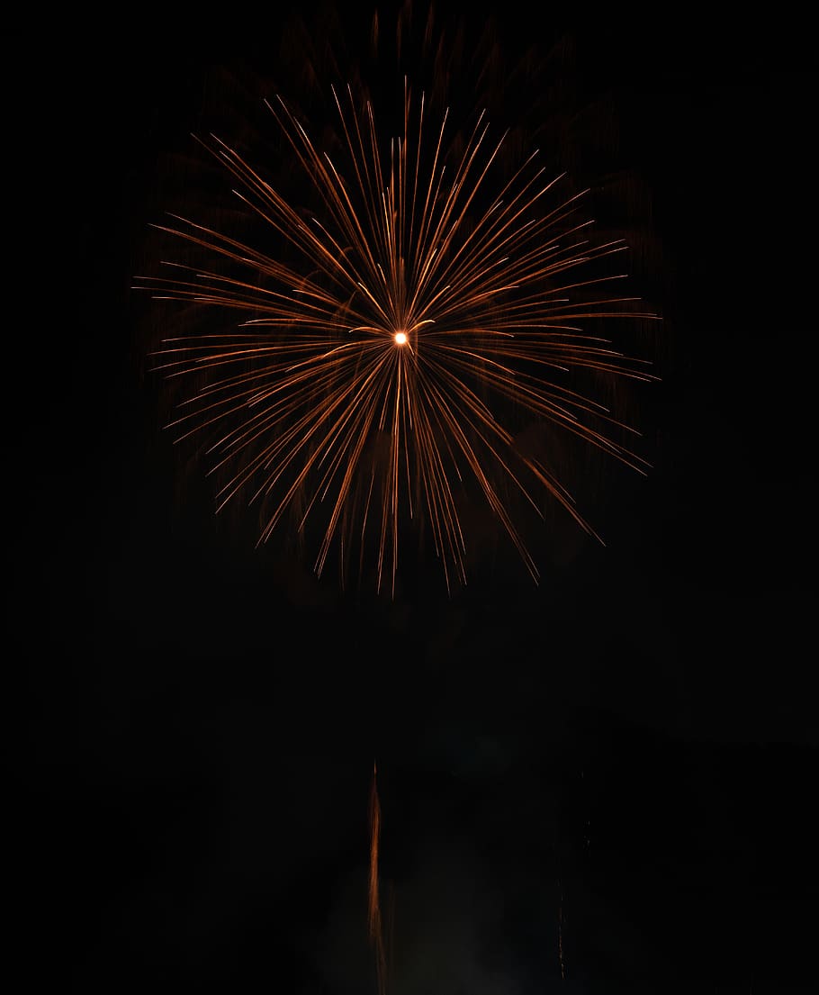 red fireworks display, night, celebration, exploding, event, motion HD wallpaper