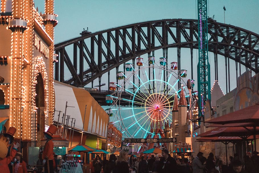 ferris wheel during daytime, amusement park ride, arts culture and entertainment HD wallpaper