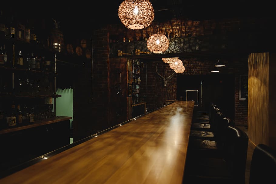 bar, restaurant, bottles, wine, table, seats, furniture, indoors HD wallpaper