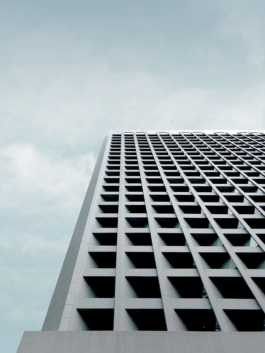 architecture, building, sky, blue, modern, grid, built structure HD wallpaper