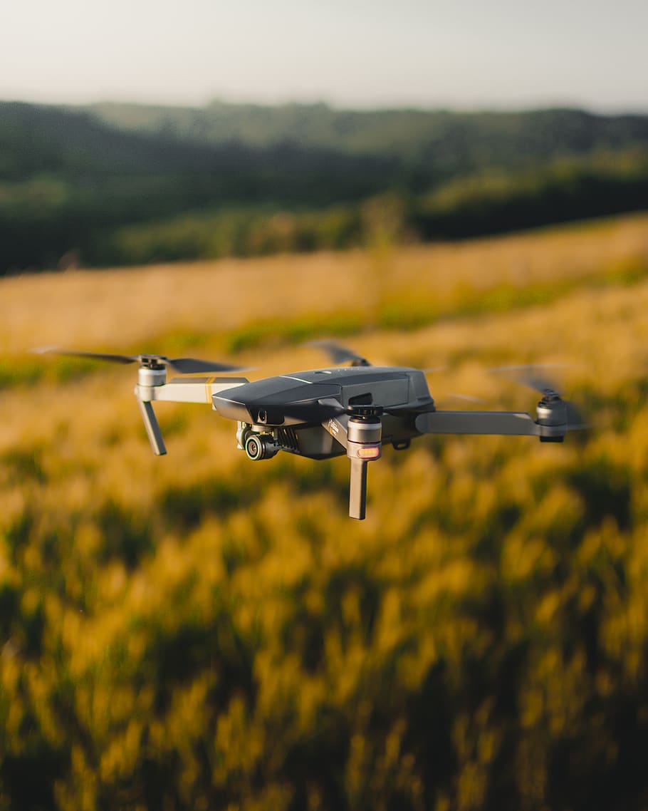 gray drone, air vehicle, mode of transportation, flying, motion HD wallpaper