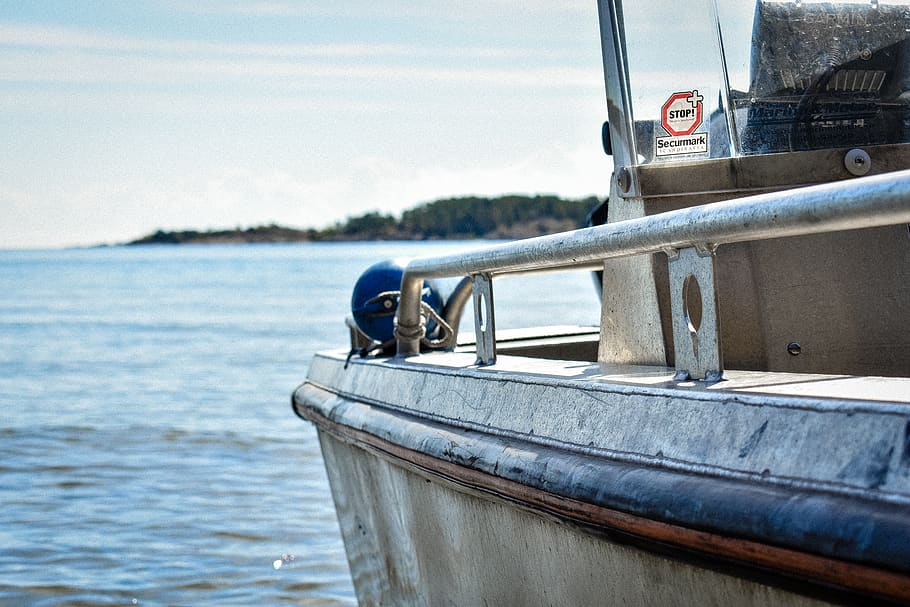 gray powerboat, dinghy, transportation, vessel, watercraft, sweden HD wallpaper