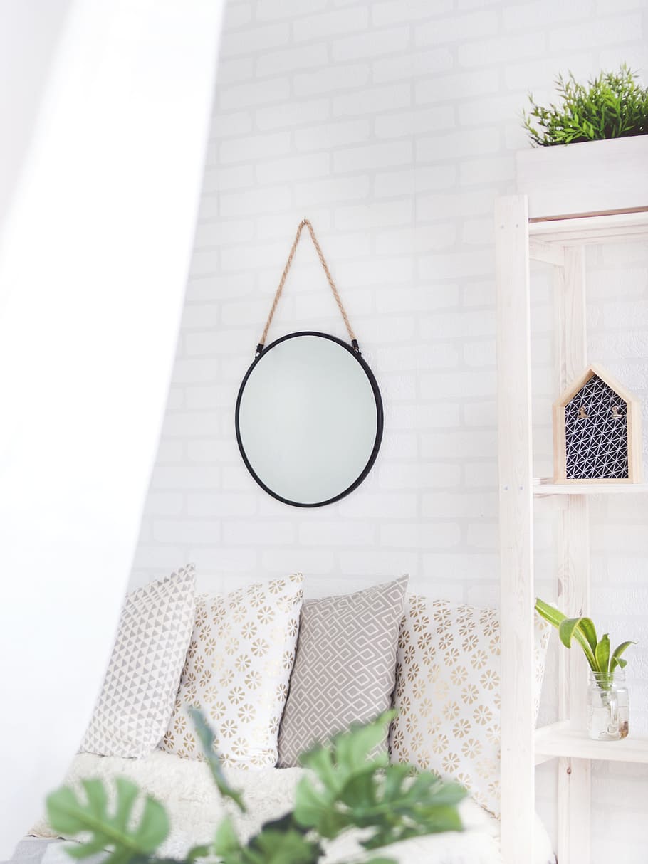 Round Black Framed Mirror on the Wall, contemporary, decor, decoration HD wallpaper