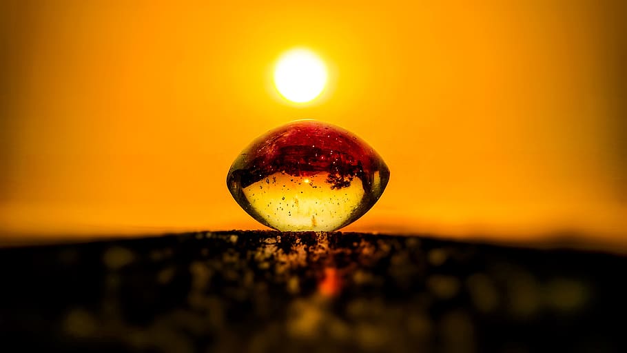 nature, dark, desktop, reflection, blur, sunset, glass ball HD wallpaper