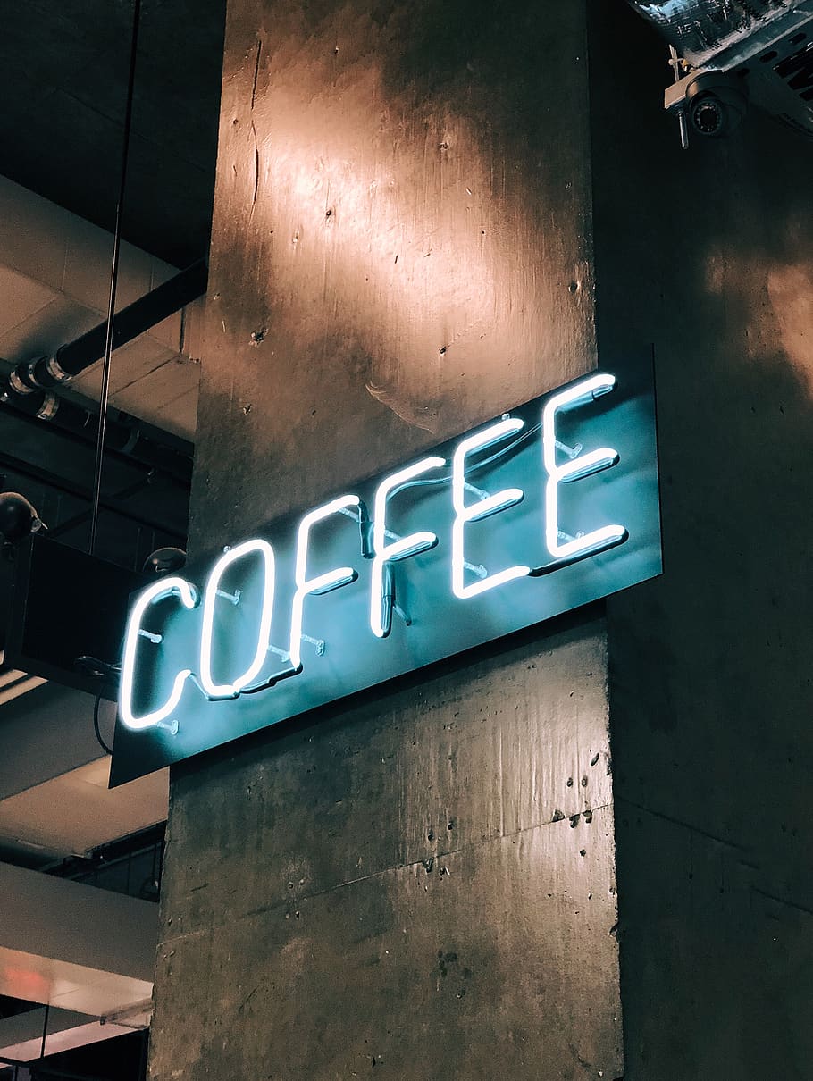 white Coffee LED signage, text, communication, western script HD wallpaper