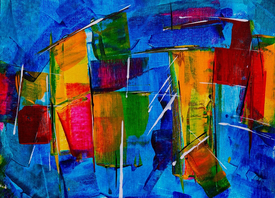 Green, Blue And Red Abstract Painting, abstract expressionism