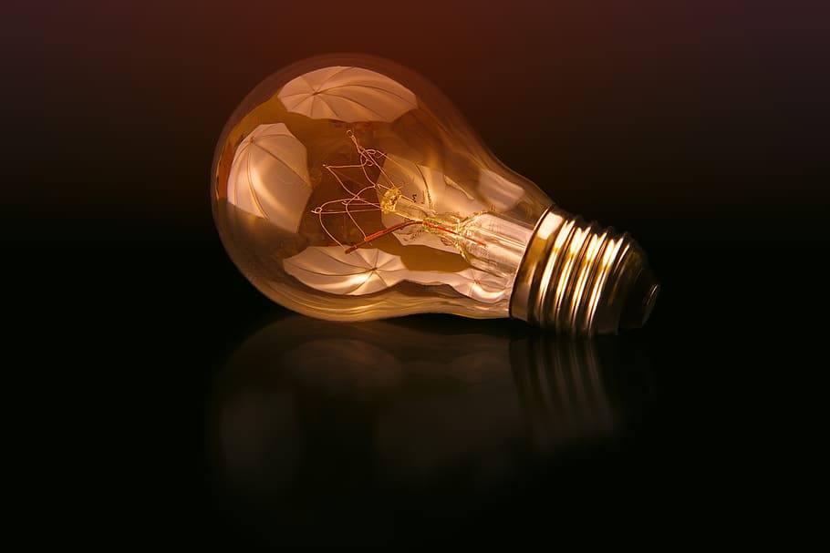 light, light bulb, idea, pear, current, shining, lamp, mirroring HD wallpaper