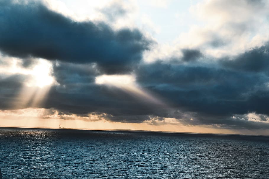 sea, water, cloud, clouds, ocean, coast, sun, calm, sky, heaven HD wallpaper