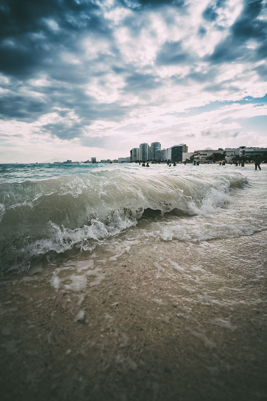 Body of Water, beach, buildings, cancun, clouds, daylight, horizon HD wallpaper