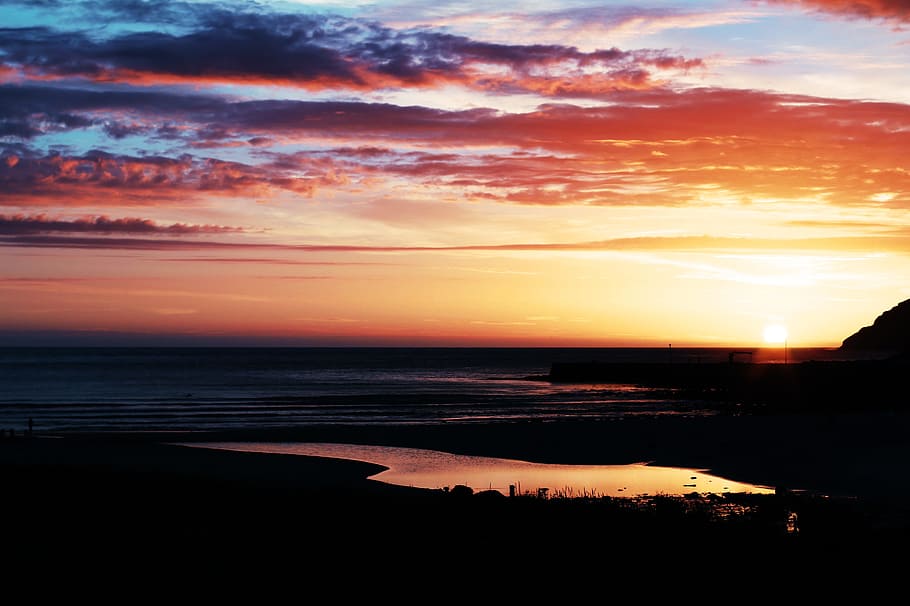 sunset, landscape, sky, sea, water, river, ocean, beach, scenics - nature HD wallpaper