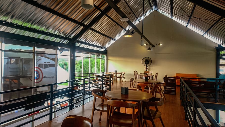 seat, indoors, table, chair, no people, window, restaurant HD wallpaper
