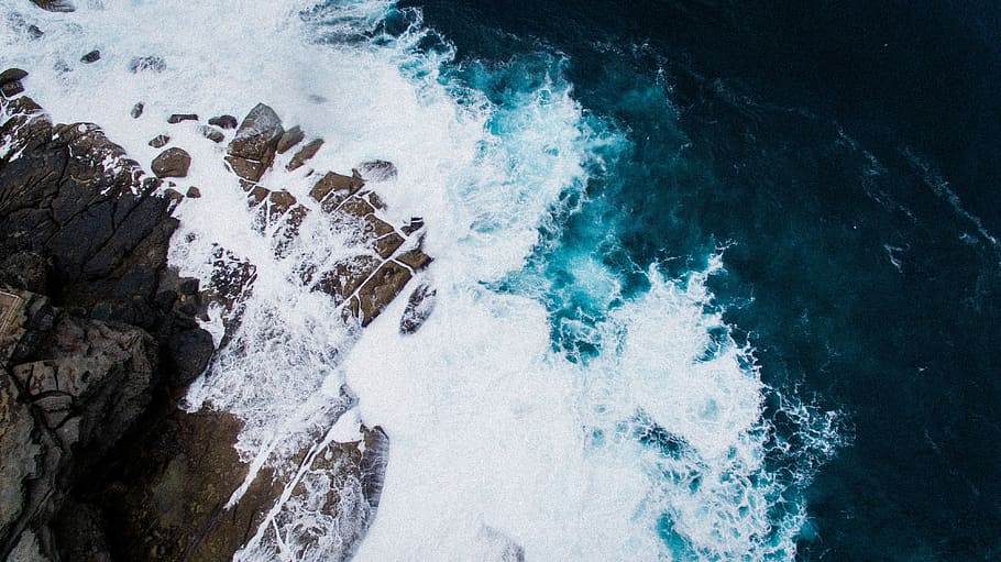 sea, ocean, splash, ripples, rock, formation, landscape, nature HD wallpaper