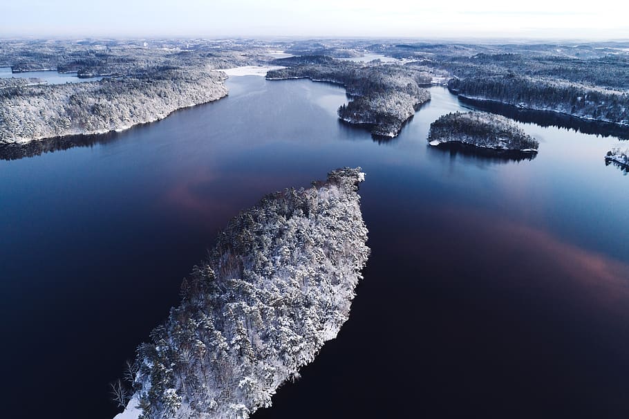 sweden, gothenburg, delsjön, winter, landscape, aerial, drone