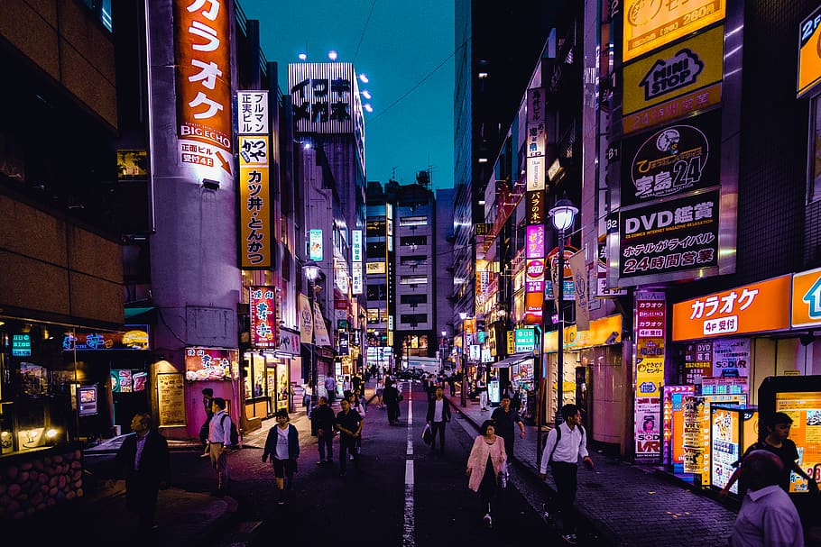 People Walking On The Streets Surrounded By Buildings, city, downtown HD wallpaper